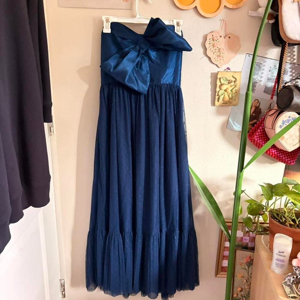 Hutch Navy Strapless Midi Dress with Satin Bow